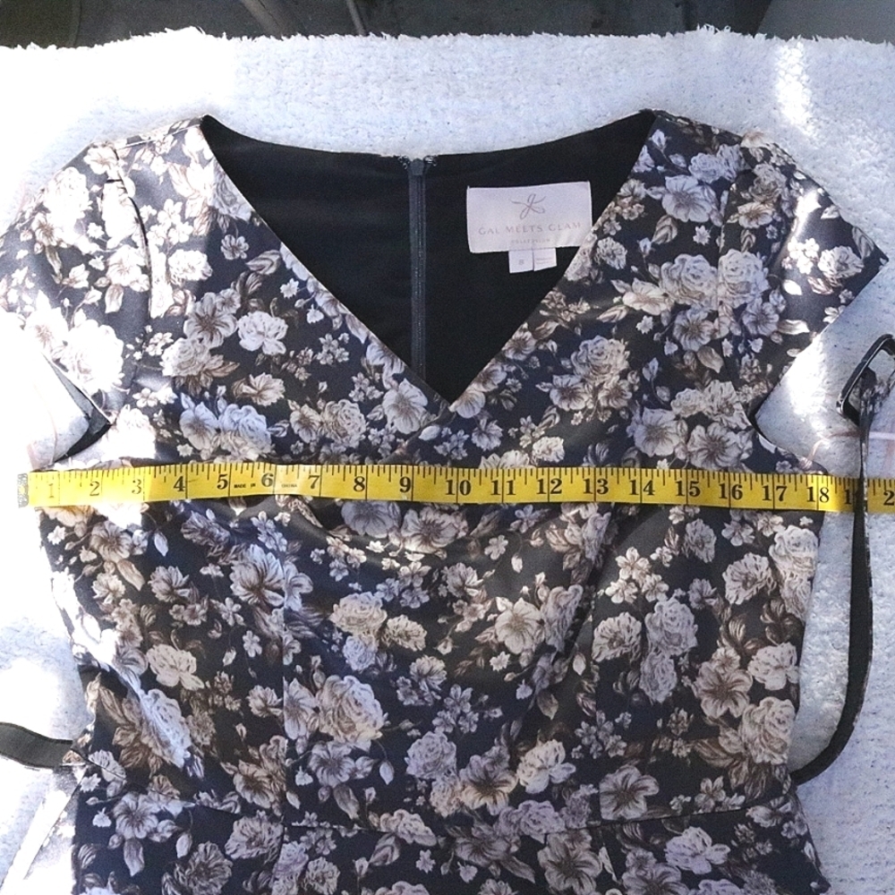 Gorgeous GAL MEETS GLAM Size 8 Elle Duchess Satin Cocktail Dress Floral Prints - Picture 9 of 11